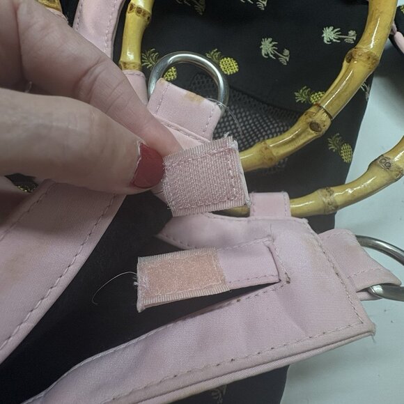 NEW YORK Dog Carrier Hand Held Embroidered Palm Trees Pineapple Bamboo Handle - Picture 8 of 13